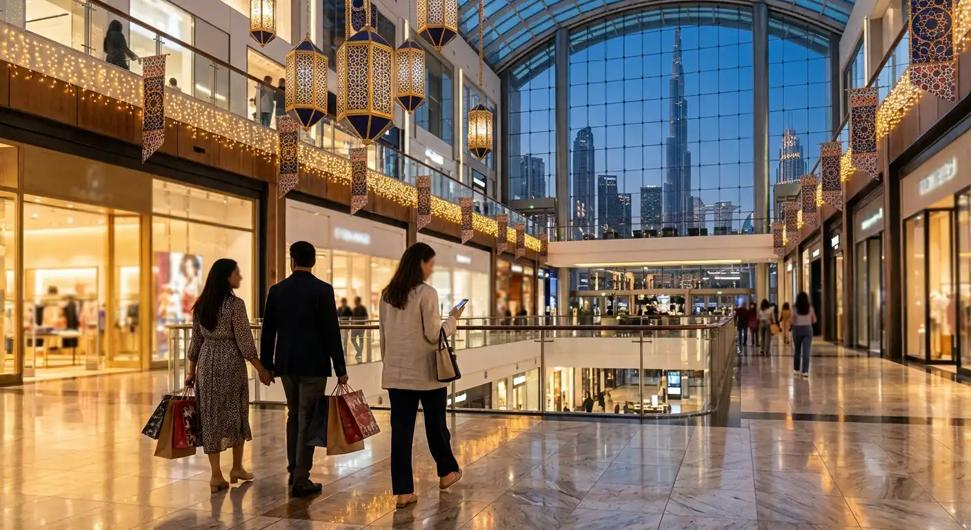 2026-27 Dubai Alışveriş Festivali sırasında bir Dubai alışveriş merkezindeki müşteriler